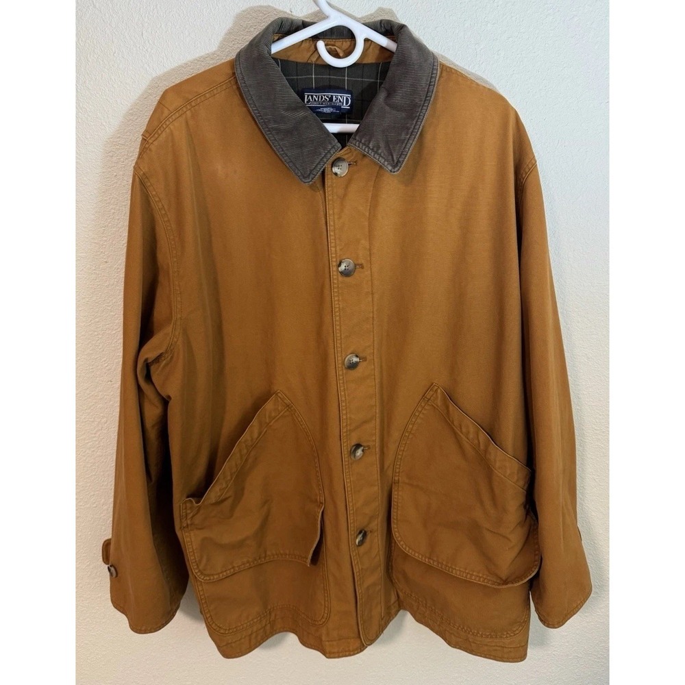 Vintage Men's Lands End Barn Chore Coat Jacket Canvas Corduroy Lined Size XL